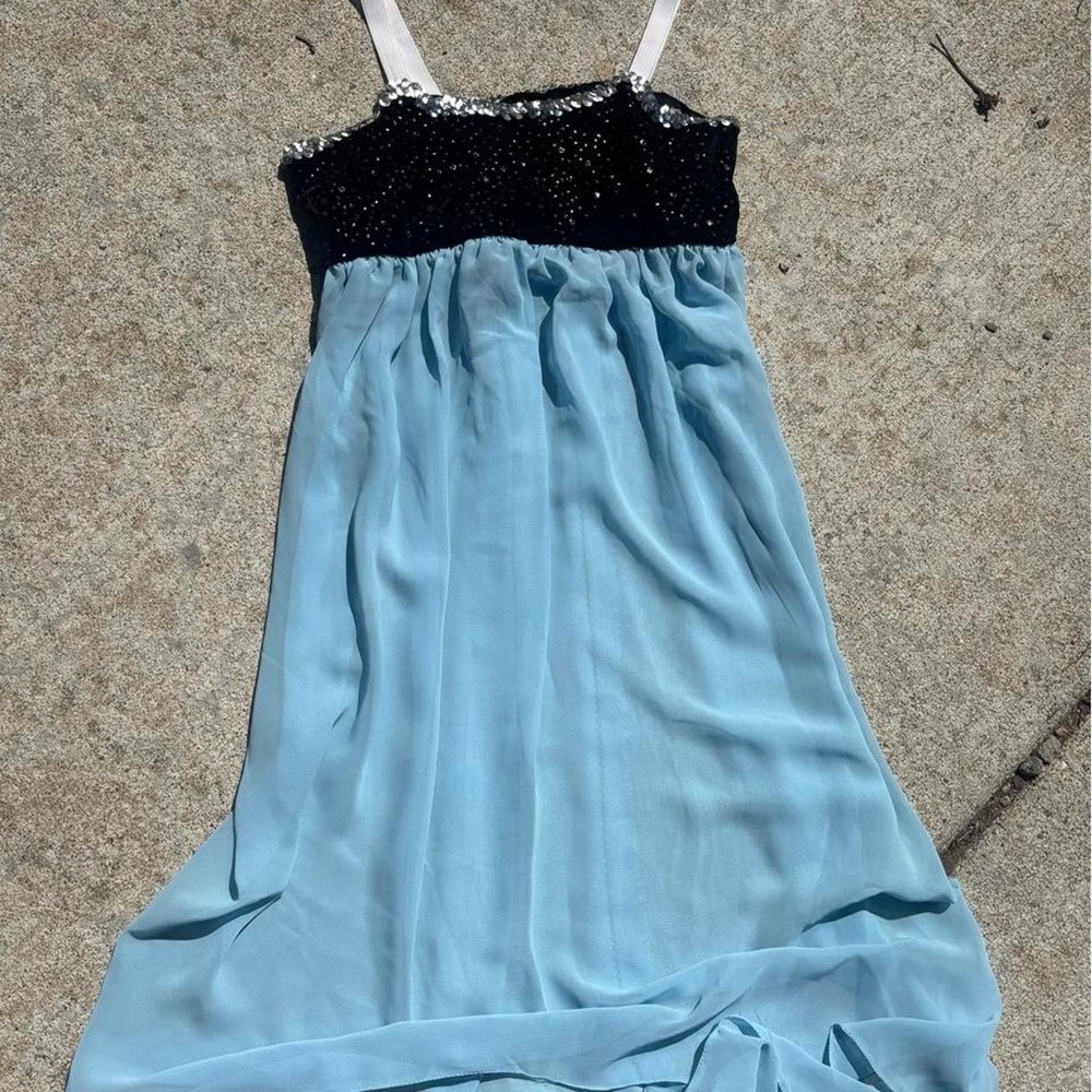 Handmade blue babydoll dress with black sequin top